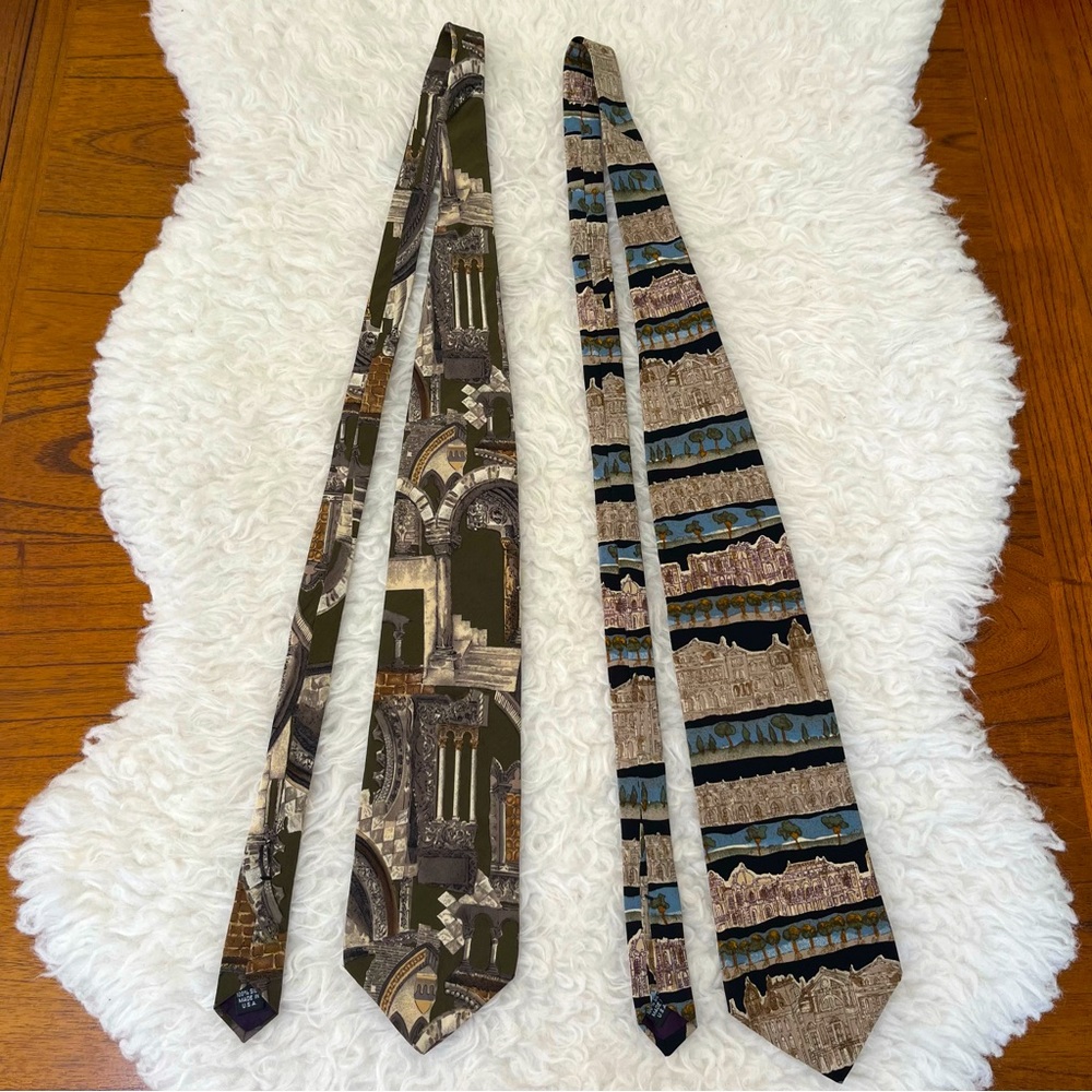 90s Y2K Structure Architectural Silk Neckties Set of Two